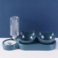 Automatic Pet Feeder with Water Fountain for Cats - 3-in-1 Raised Double Bowl