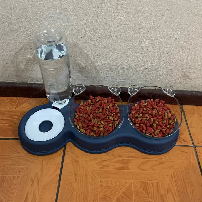 Pet Cat Bowl Automatic Feeder 3-in-1 Dog Cat Food Bowl With Water Fountain Double Bowl Drinking Raised Stand Dish Bowls For Cats  petlums.com   