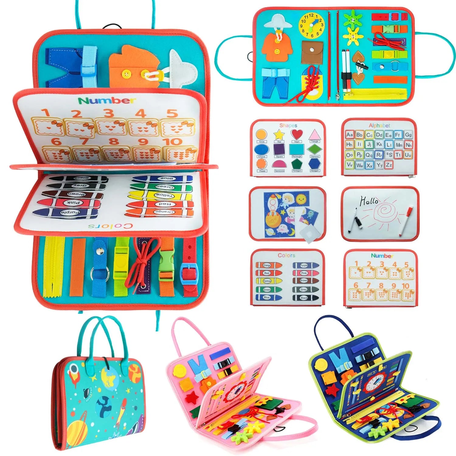 Montessori Toddler Busy Board: Sensory Educational Travel Toy  petlums.com   