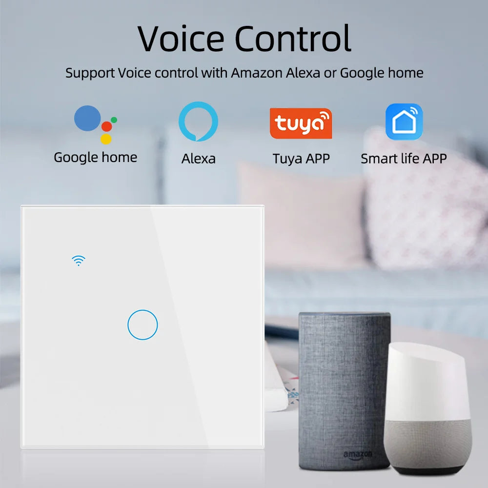 Smart WiFi Touch Light Switch Alexa Google Home Voice Control Timer Setting Smart Scene  petlums.com   