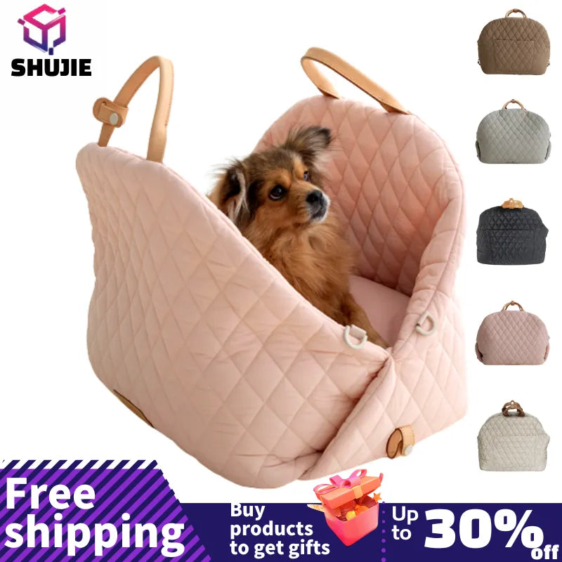 Dog Carrier Handbag Luxury Car Seat Pet Travel Bed - Stylish Portable Safety Booster  petlums.com   