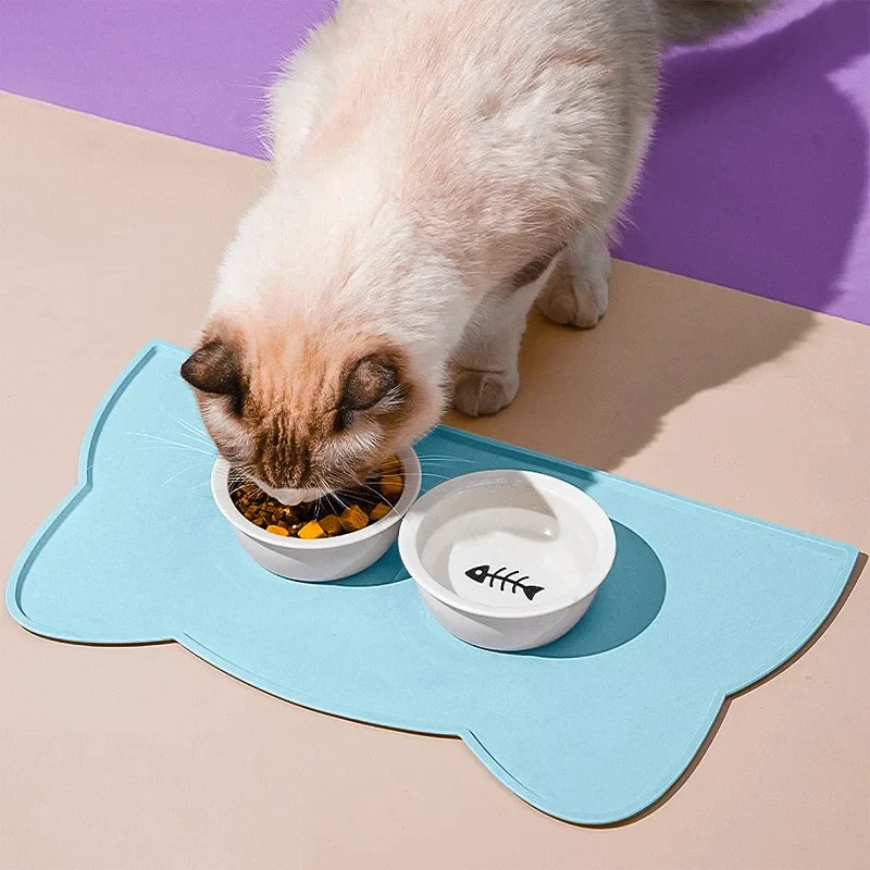 Silicone Pet Feeding Mat: Non-Stick Waterproof Dog Cat Bowl Tray  petlums.com Blue  