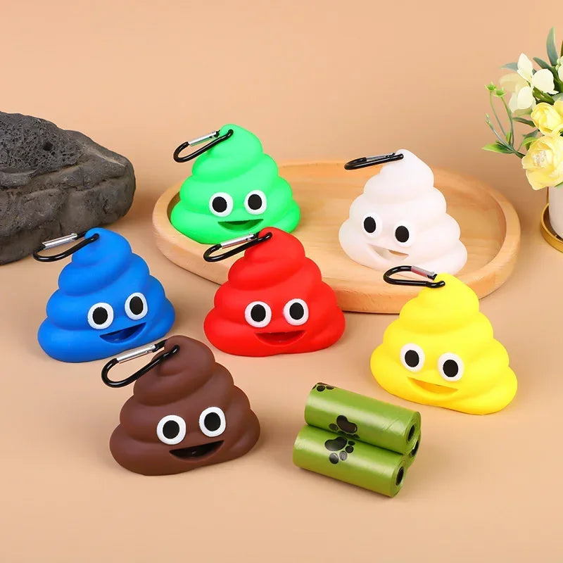 Portable Pet Waste Bag Dispenser Dogs Cat Trash Carrier Soft Silicone Poop Bag Poop-shaped Storage Box Pet Cleaning Products  petlums.com   
