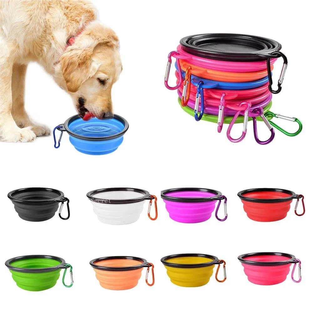 Silicone Collapsible Pet Bowl: Portable Outdoor Travel Dishes with Carabiner  petlums.com   