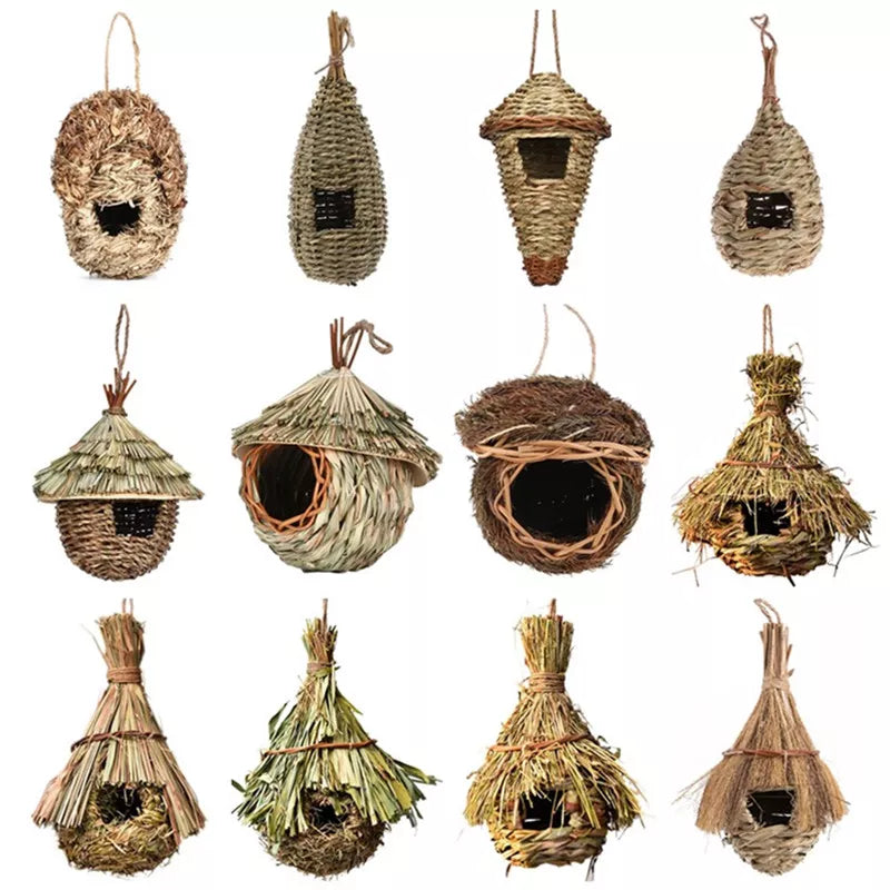 Birds Nest Hanging Grass Bird Cage: Rustic Decorative Parrot House  petlums.com   