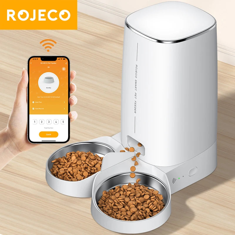 ROJECO Smart Cat Feeder: Remote Control WiFi Auto Dispenser for Pets  petlums.com   