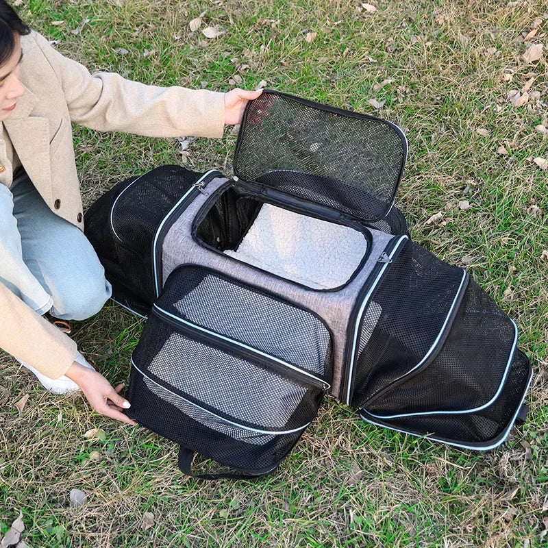 Portable Soft-Sided Cat Carrier Handbag with Expandable Travel Bag  petlums.com   