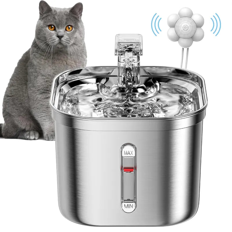 Stainless Steel Cat Fountain: Stylish Automatic Water Dispenser for Cats  petlums.com   
