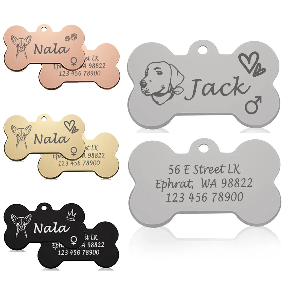 Bone Dog ID Tag: Personalized Engraved Pet Pendant for Cat Puppy Necklace  petlums.com   