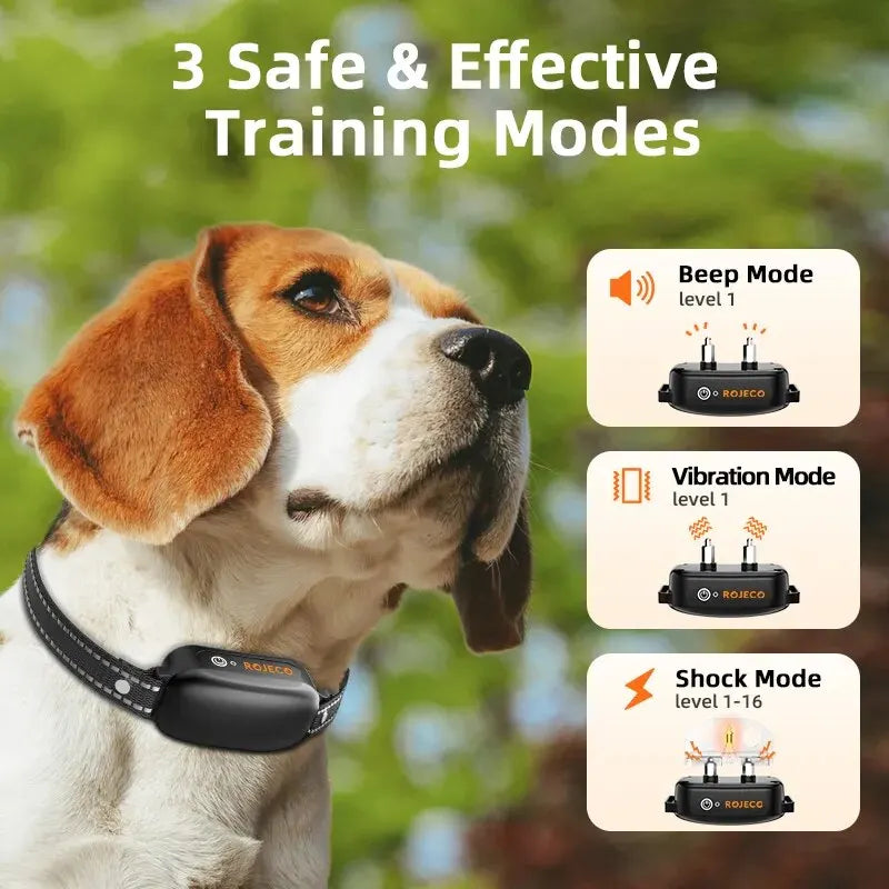 ROJECO Digital Rechargeable Dog Training Collar: Waterproof Vibrator Bark Stop  petlums.com   