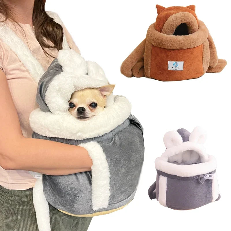 Pet Carrier Backpack for Cats and Dogs: Winter Warm Plush Outdoor Travel Bag  petlums.com   