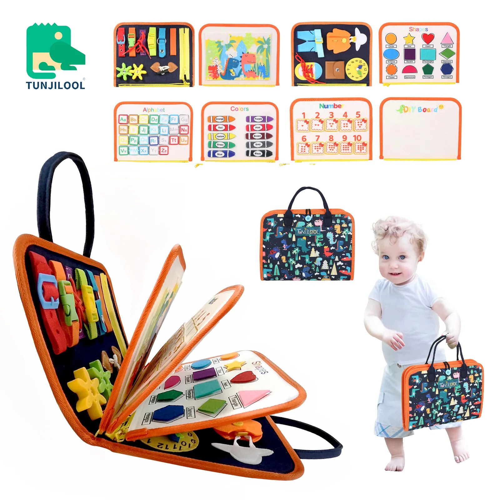 TUNJILOOL Montessori Parish Toys Busy Board Early Educational Toy For Toddler Baby Felt Cloth Story Book 3D Shape Color Match  petlums.com   