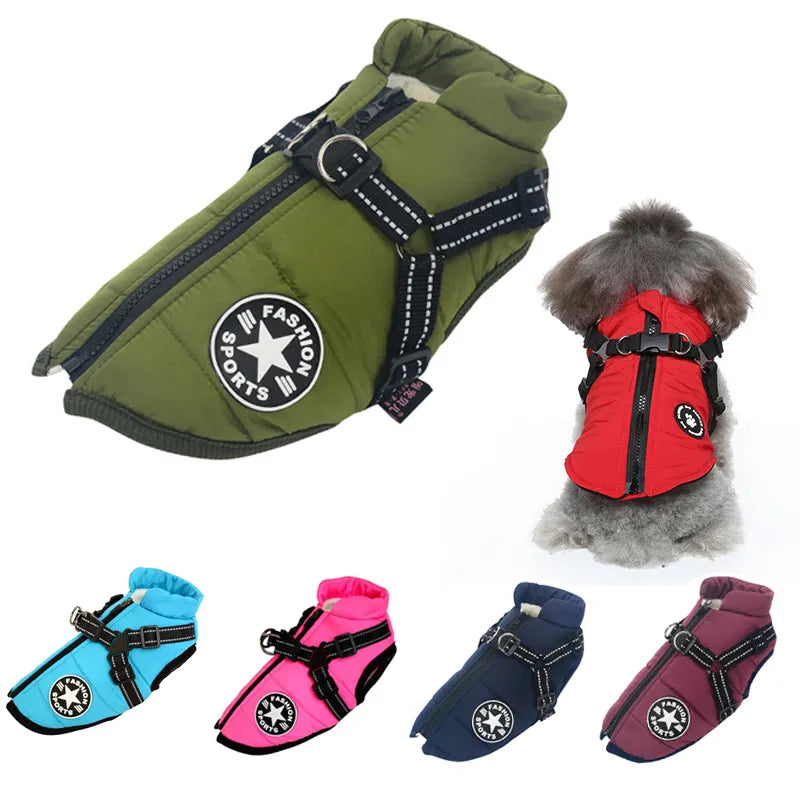 Winter Dog Jacket with Harness for Large Breeds: Stylish & Waterproof Coat  petlums.com   