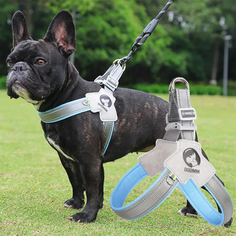 Adjustable Reflective Mesh Dog Harness Vest for French Bulldog Walk Training  petlums.com   