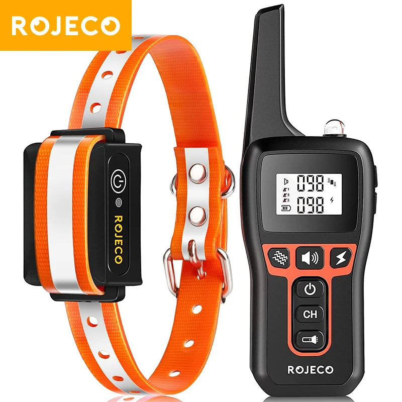ROJECO 1000m Electric Dog Training Collar Remote Control Training Collar For Pet Rechargeable Dog Bark Control Stop Shock Collar  petlums.com   