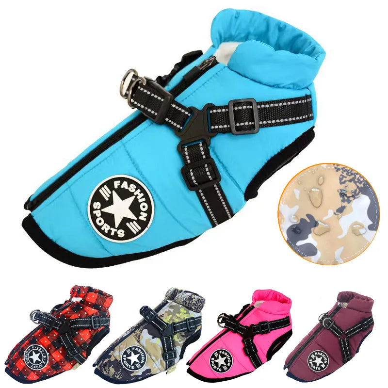 Winter Warm Dog Jacket with Harness for Large Breeds - Waterproof Coat for Safety & Style  PetLums   