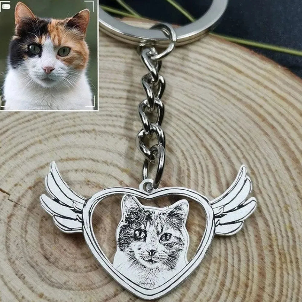 Custom Pet Photo Keychain: Handmade Engraved Pendant Gift Memory Jewelry  petlums.com Keychain Gold Color CHINA