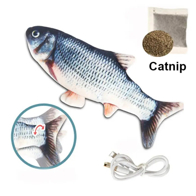 Interactive 3D Pet Fish Toy USB Charger Plush Cat Chewing Toy  petlums.com   