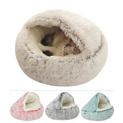 Calming Round Pet Bed House with Self-Warming Plush Design