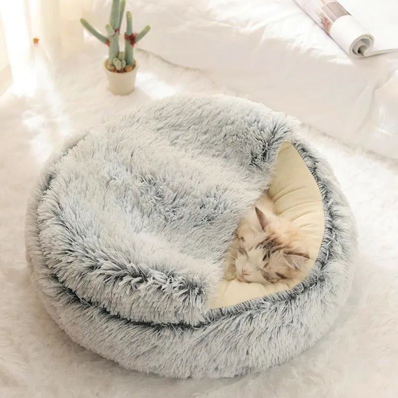 Winter Cozy Cat & Dog Bed: 2-in-1 Plush Nest for Small Pets  petlums.com   