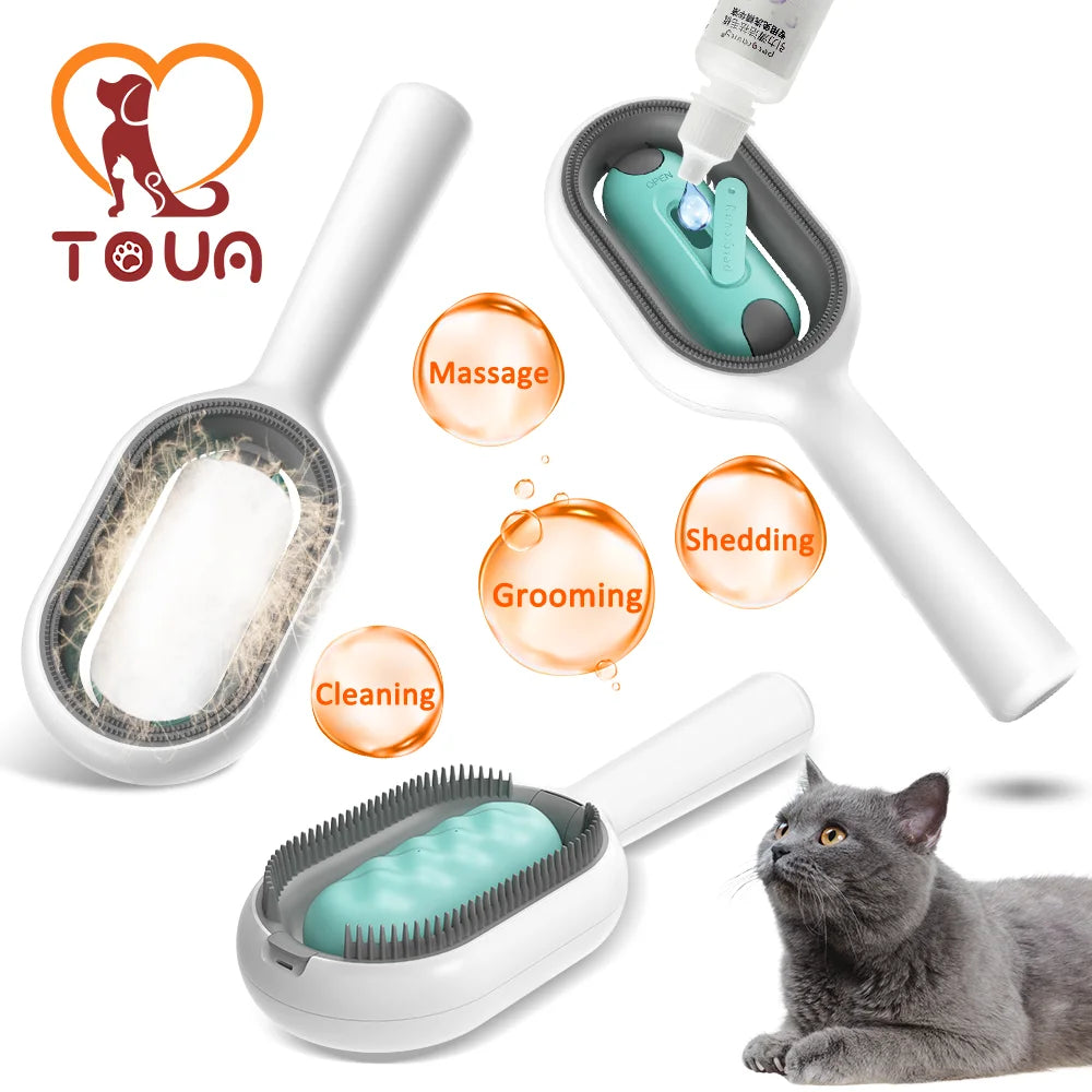 TOUA Cat Grooming Brush Comb Remover with Water Tank for Pet Skin Care  petlums.com   
