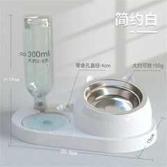 Pet Bowl Automatic Feeder Water Dispenser Double Dish Raised Stand