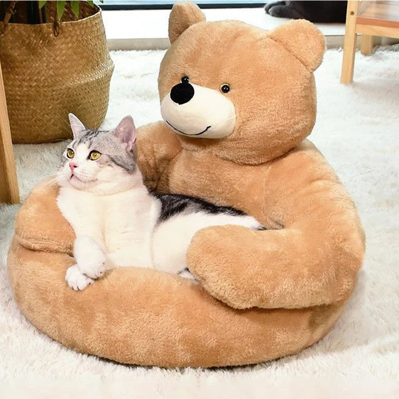 Cozy Bear Hug Dog Bed: Winter Warm Plush Cat Mat & Nest Sofa  petlums.com   