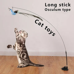 Funny Feather Cat Stick Toy with Bell - Interactive Kitten Teaser Wand
