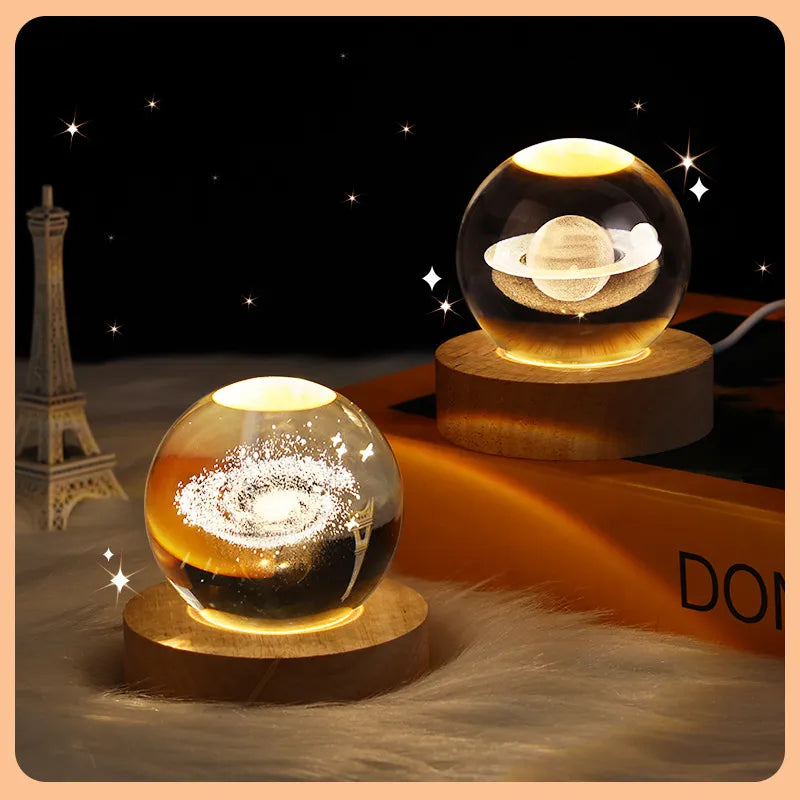 USB LED Night Light Galaxy Crystal Ball Table Lamp 3D Planet Moon Lamp Bedroom Home Decor for Kids Party Children Birthday Gifts  petlums.com   
