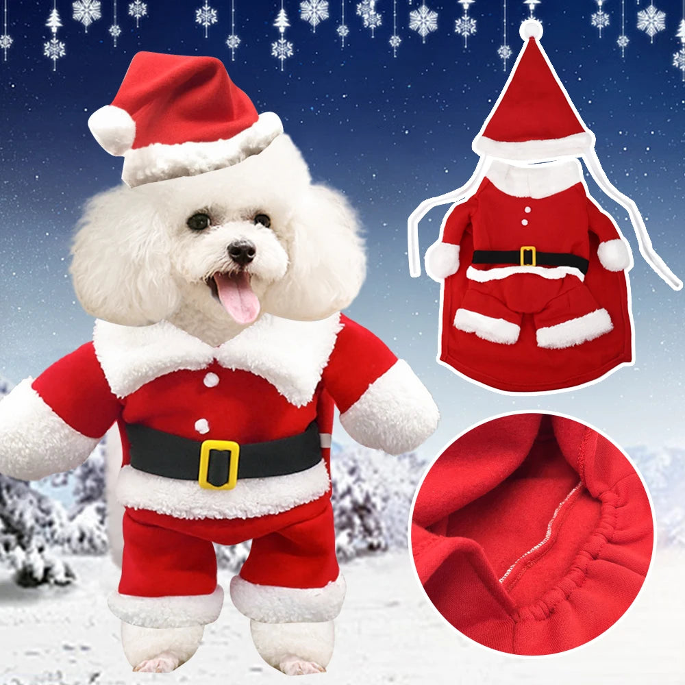 Funny Santa Claus Dog Christmas Costume: Warm Fleece Xmas Outfit  petlums.com   