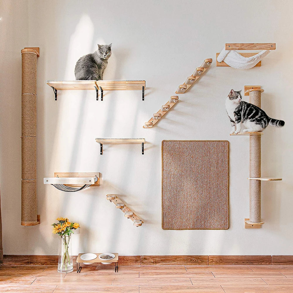 Cat Climbing Wall Mounted Step Stairway With Scratching Post For Cats Tree Jumping Furniture  petlums.com   