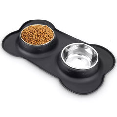 Antislip Double Dog Bowl Set: Stainless Steel Feeder for Pet Food & Water