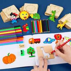 Montessori Kids Wooden Painting Stencils Educational Toy Set