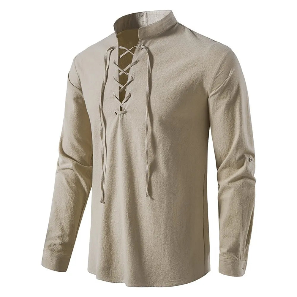 2023 Men's Vintage Cotton Linen Casual Shirt: Stylish Long Sleeve Tee  PetLums.com   